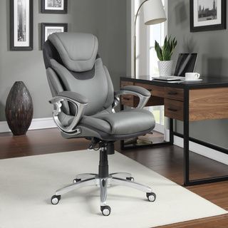Serta Air Health   Wellness Eco friendly Bonded Leather Light Grey Executive Office Chair