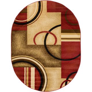 Geometric Arcs And Shapes Red Oval Area Rug (53 X 610)