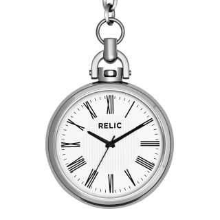 RELIC Mens Silver Tone White Dial Pocket Watch