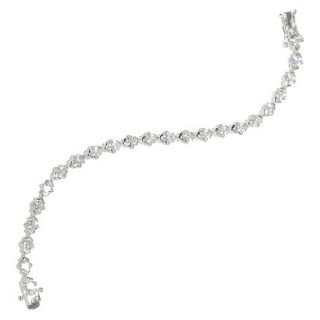 Womens Cubic Zirconia Silver Plated Link Bracelet   White/Silver