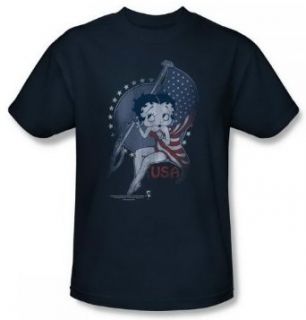 Betty Boop Proud Betty USA Blue Adult Shirt BB662 AT Fashion T Shirts Clothing