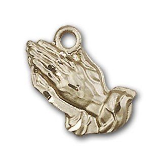 14kt Solid Gold Pendant Praying Hands Medal 1/2 x 1/2 Inches  4219  Comes with a Black velvet Box Jewelry