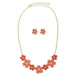 Daisy Flowers and Crystals Enamel and Gold Electroplated Necklace and Earrings