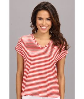 TWO by Vince Camuto S/S V Neck Parallel Stripe Tee Womens Short Sleeve Pullover (Orange)