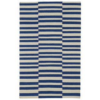 Flatweave Tribeca Blue Stripes Wool Rug (36 X 56)