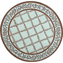 Hand hooked Trellis Turquoise Blue/ Brown Wool Rug (8 Round)