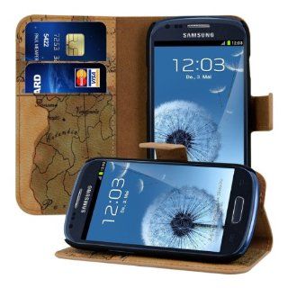 Chic leather case for the Samsung Galaxy S3 Mini i8190 with convenient stand function   MOTIF Map design (Brown)   from kwmobile Cell Phones & Accessories