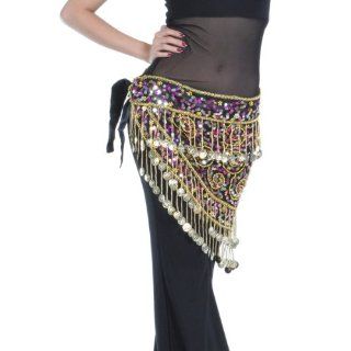 Happy Dance Women's 150 Gold Coins Crocheted Beads Belly Dance Hip Scarf(S Size) Clothing