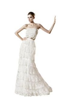 Biggoldapple Sheath/Column Strapless Court Train Lace Wedding Dress 1182x