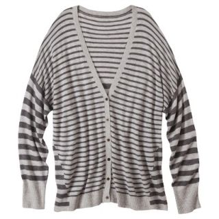 Pure Energy Womens Plus Size Long Sleeve Cardigan Sweater   Gray Stripe 1X