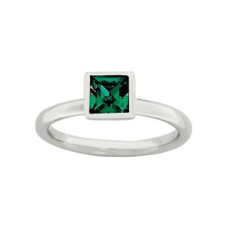 Sterling Silver May Birthstone Green Crystal Stackable Ring, Green/White, Womens
