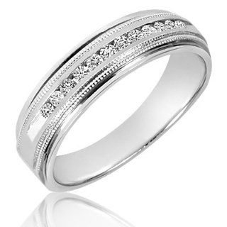 1/4 CT. T.W. Round Cut Diamond Men's Wedding Band 10K White Gold   Free Gift Box MyTrioRings Jewelry