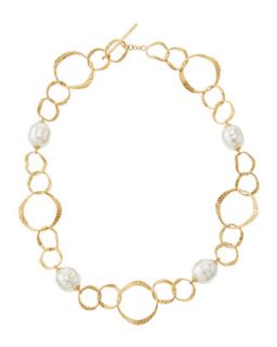 Hammered Twisted Oval Faux Pearl Necklace