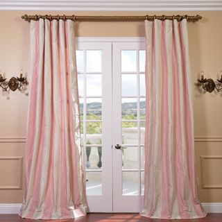 Light Pink/cream Stripe Faux Silk Taffeta Curtain Panel