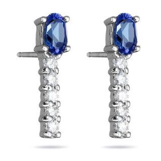 1/4 (0.21 0.27) Cts Diamond & 0.63 Cts Tanzanite Earrings in 14K White Gold Jewelry