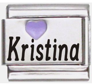 Kristina Purple Heart Laser Name Italian Charm Link Jewelry