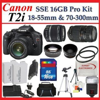 Canon EOS Rebel T2i Digital SLR Camera with Canon EF S 18 55mm f/3.5 5.6 IS Lens and Tamron Zoom Telephoto AF 70 300mm f/4 5.6 Di LD Macro Autofocus Lens + SSE Best Value 16GB Accessory Package  Camera & Photo