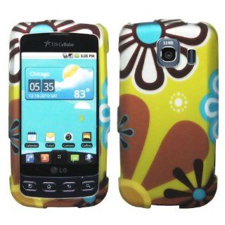 Green Brown White Blue Daisy Flower Design Rubberized Snap on Hard Shell Cover Protector Faceplate Cell Phone Case for Sprint LG Optimus S LS670, Virgin Mobile Optimus V, USCellular Optimus U + LCD Screen Guard Film Cell Phones & Accessories