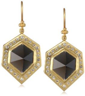 Lauren Harper Collection Midnight 18k Gold, Smokey Topaz and Diamond Pyramid Drop Earrings Jewelry