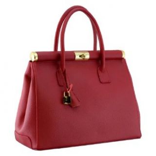 H &S HS 1205 RS Minerva Made in Italy Leather Red Structured Top Handle Bag Clothing