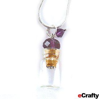 Crystal Topped Wish Keeper Apothecary Bottle Snake Chain Necklace 1" Purple