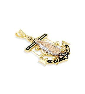 14k White Solid Rose Gold Virgin Mary Anchor Pendant Jewelry