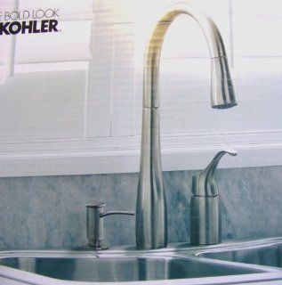 Kohler Simplice Three hole kitchen sink faucet with 9" pull down spout, soap dispenser (K R648 VS)   Touch On Bathroom Sink Faucets  