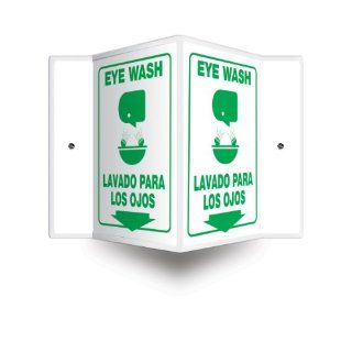 Accuform Signs SBPSP651 Spanish Bilingual Projection Sign 3D, Legend "EYE WASH/LAVADO PARA LOS OJOS (ARROW)" with Graphic, 12" x 9" Panel, 0.10" Thick High Impact Plastic, Pre Drilled Mounting Holes, Green on White Industrial Warn