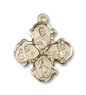 Gold Filled 4 Way Cross Pendant 3/4 x 5/8 inch Medal with 18 inch Gold Filled Lite Curb Chain Jewelry