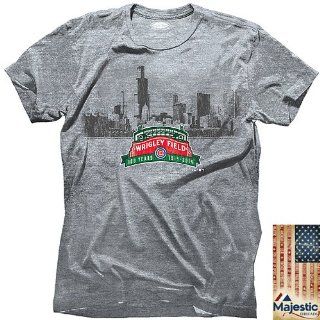 Chicago Cubs Wrigley Field 100 Years Triblend City Skyline T Shirt  Sports Fan T Shirts  Sports & Outdoors