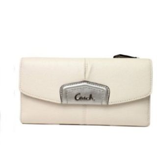Coach Ashley Ivory Leather Checkbook Wallet F48062 Shoes