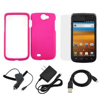 GTMax Hot Pink Snap on Rubberized Hard Cover Case + Clear LCD Screen Protector + Car Charger + Home Travel Charger + Sync USB Data Cable for T Mobile Samsung Exhibit II 4G SGH T679 Cell Phones & Accessories