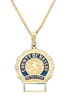 14k Yellow Gold Police Officer Detective Badge 16inch 1mm box chain Necklace Jewelry