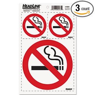 Headline Sign Self Stick No Smoking Combo Decal, 2 3X3 & 1 6X6, White/Red/Black