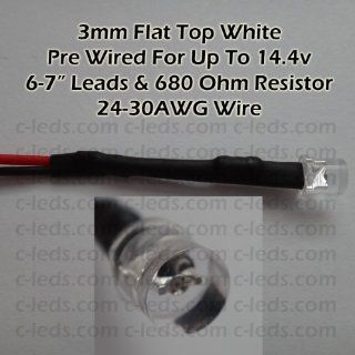 C LEDS 100 x 3mm Flat Top Wide Angle White LED Prewired for 14.4v 680 Ohm Resistor  Other Products  