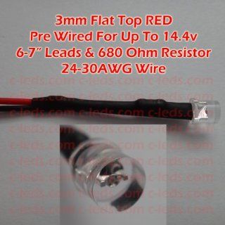 C LEDS 20 x 3mm Flat Top Wide Angle Red LED Prewired for 14.4v 680 Ohm Resistor Led Household Light Bulbs
