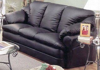 Overstuffed Retro Modern Pillow Top in Soft Top Grade Black Italian Leather Couch Sofa   Love Seats