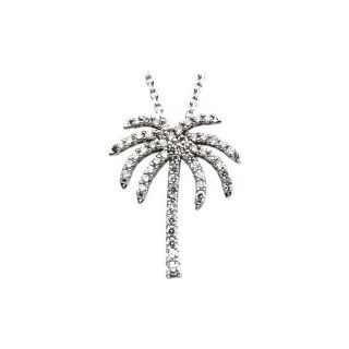 14K White Gold 1/3 ct. Diamond Palm Tree Necklace   16'' Pendant Necklaces Jewelry