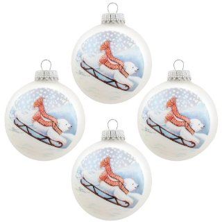 Set Of 4 Glass Ornaments With Polar Bear On Sled Design   Decorative Hanging Ornaments