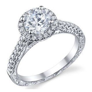 14k White Gold Vintage Diamond Halo Setting Halo Vintage G H SI1   Engagement Ring Size 7.5   Center Stone Not Included EternityDiamonds Jewelry