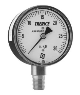 Trerice 760B2502LT685 Low Pressure Gauge, 2.5" Dial, 1/4" NPT Connection, Lower Mount Industrial Pressure Gauges