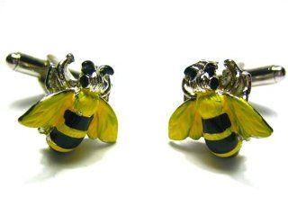 Yellow & Black Bumble Bee Hornet Enamel Cufflinks Jewelry