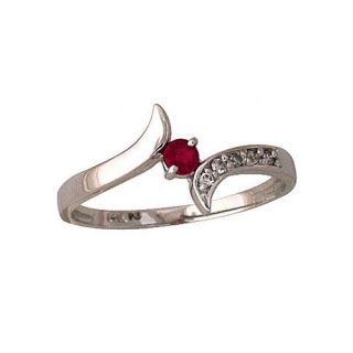 Szul Jewelry 14k White Gold Round Cut Ruby Wave Ring