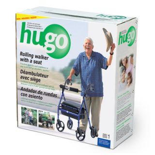 Hugo Portable Rolling Walker with Seat Backrest and 8 Wheels in Blue