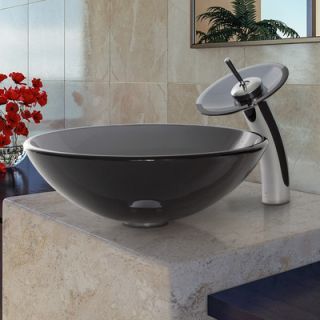 Glass Vessel Bathroom Sink and Waterfall Faucet   C GV 104 14 12mm 10