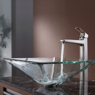 Kraus Clear Aquamarine Glass Vessel Sink and Virtus Faucet   C GVS 901