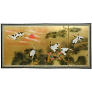 Oriental Furniture Gold Leaf Sunset Cranes 4 Panel Room Divider
