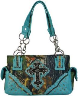 Texcyngoods Concealed Carry Purse Camo Handbag Bling Cross wFaux Leather Blue Clothing