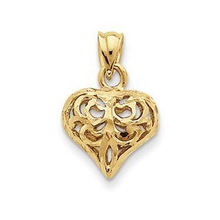IceCarats Designer Jewelry 14K Diamond Cut Open Filgree Fleur De Lis Heart Pendant (Small) Jewelry