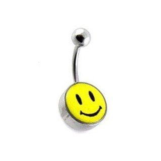 Smiley Logo 316L Steel Navel Belly Button Ring   Body Piercing & Jewelry by VOTREPIERCING   Size 1.6mm/14G   Length 10mm   Small ball 05mm   Big ball 12mm Jewelry